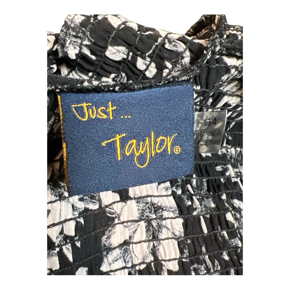 Just Taylor Sleeveless Mock Neck Smocked Floral Print A-line Chiffon Dress, Sz14 - Picture 7 of 15